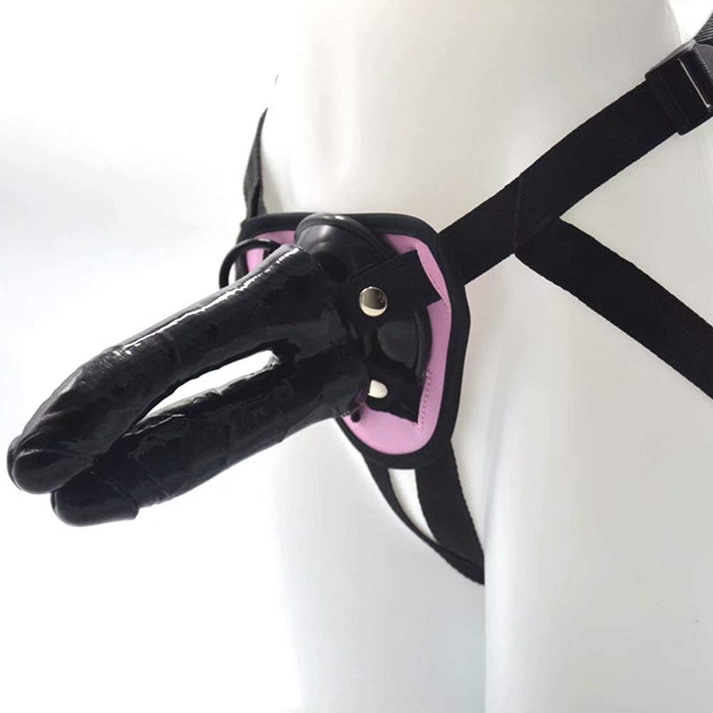 Qlòvè Double-Headed Insertion 6.3 inch Relax Shaking Toys for Woman or Men Simulation Sucker Crystal Dǐdos Black Removable PVC + Leather Pants