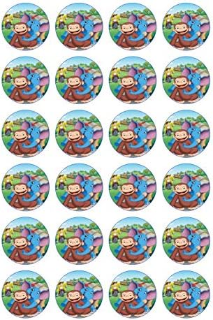 Curious George 24 pre-Cut Round Edible Cup Cake Topper Decorations