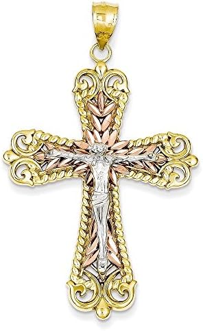 14k Tri-color Crucifix Cross Pendant