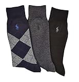Polo Ralph Lauren Men's 3 Pack Argyle Blk/Blu/Gry Socks (10-13)