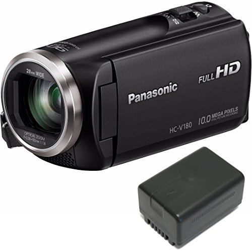 Panasonic HC-V180K HD Camcorder 50x Optical Zoom w/ Wasabi VBT190 Spare Battery