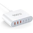 100W USB C Charger, 6 Port Charging Station for Apple Type C Fast Wall Charger USB Cable Block Compact Hub Adapter Plug Cube Brick for iPhone 15/14/13,Pro,iPad,AirPods4,Samsung Galaxy Ultra2 Watch10