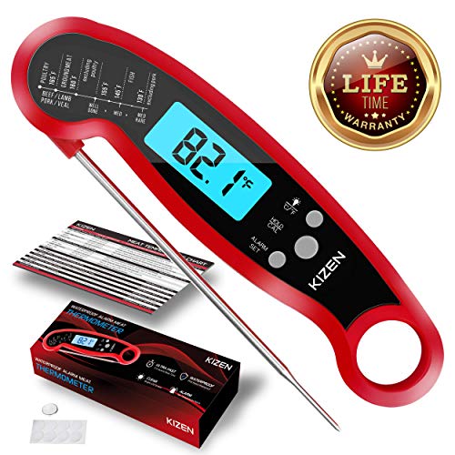Kizen Instant Read Meat Thermometer- Best Waterproof Alarm Thermometer With Backlight & Calibration. Kizen Digital Food Thermometer For Kitchen, Outdoor Cooking, BBQ, And Grill!