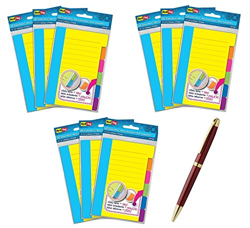 Redi-Tag Divider Sticky Notes, 60 Ruled Notes per Pack, 4" x 6", Assorted Neon Colors (9-Pack Bundle) - Bundle Includes Plexon Ballpoint Pen