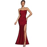 AOSHABABI Women's Cocktail Dresses Elegant Black Strapless Slit Mermaid Evening Dresses for Wedding Guest