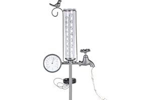 Venniy Rain Gauge Outdoor,42 Inch Solar Rain Gauge with Thermometer, 7" Capacity Rain Gauge with Metal Stake for Lawn,Yard and Garden