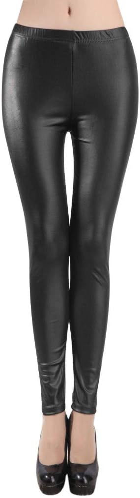 Womens Faux Leather High Waisted Leggings Sexy Plus Size Solid Casual Trousers Tight Leggings Pants Slim Wet Look Thin