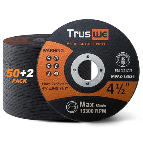 Cut Off Wheels 52 Pack,4 1/2 Inch,0.45 USD/Pack,Metal and Stainless Steel Cutting Wheel for Angle Grinder,Ultra Thin Cut-Off Wheel Cutting Disc (52 PCS 4-1/2 x .045 x 7/8 inch Cut Off Wheels)