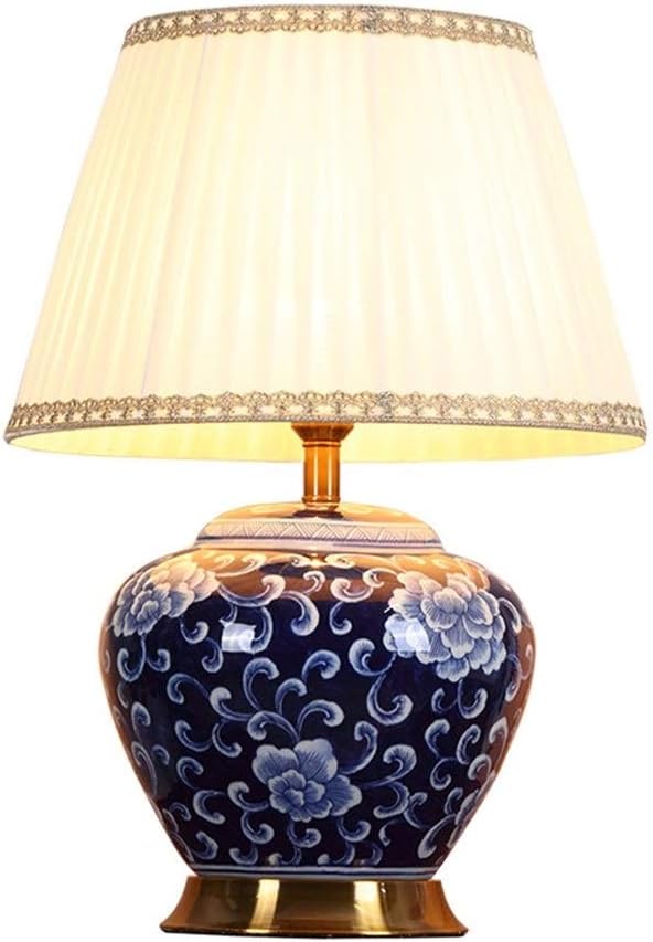 Wamnyng Bedroom Table Lamp Ceramic Table Lamp Bedroom Bedside Warm Warm Large Model Living Room Decoration Blue and White Porcelain Table Lamp (Color : Power Switch Button)