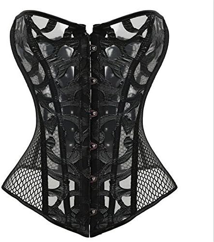SUMEIYAN Womens Floral Lace Trim Corset Satin Overbust Waist Cincher Bustier (S, #2 Black)