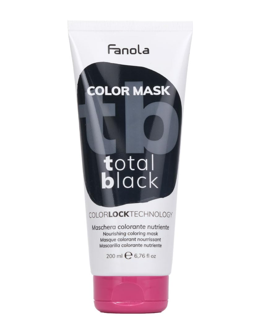 Fanola Nourishing Colour Mask, Nourishing and Conditioning Pigmented Hair Mask to Intensify Color and Temporarily Dye Hair, for Natural, Coloured and Bleached Hair, Total Black Shade, 200ml