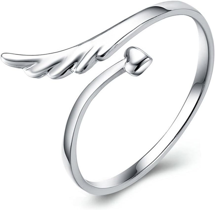 Guirui Jewelry Women Korean Style Copper Angle Wings Open Ring 925 Sterling Silver Plated