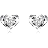 LWXIE Diamond Heart Stud Earrings for Women 925 Sterling Silver Heart Earrings with Lab Grown Diamond Jewelry Gifts