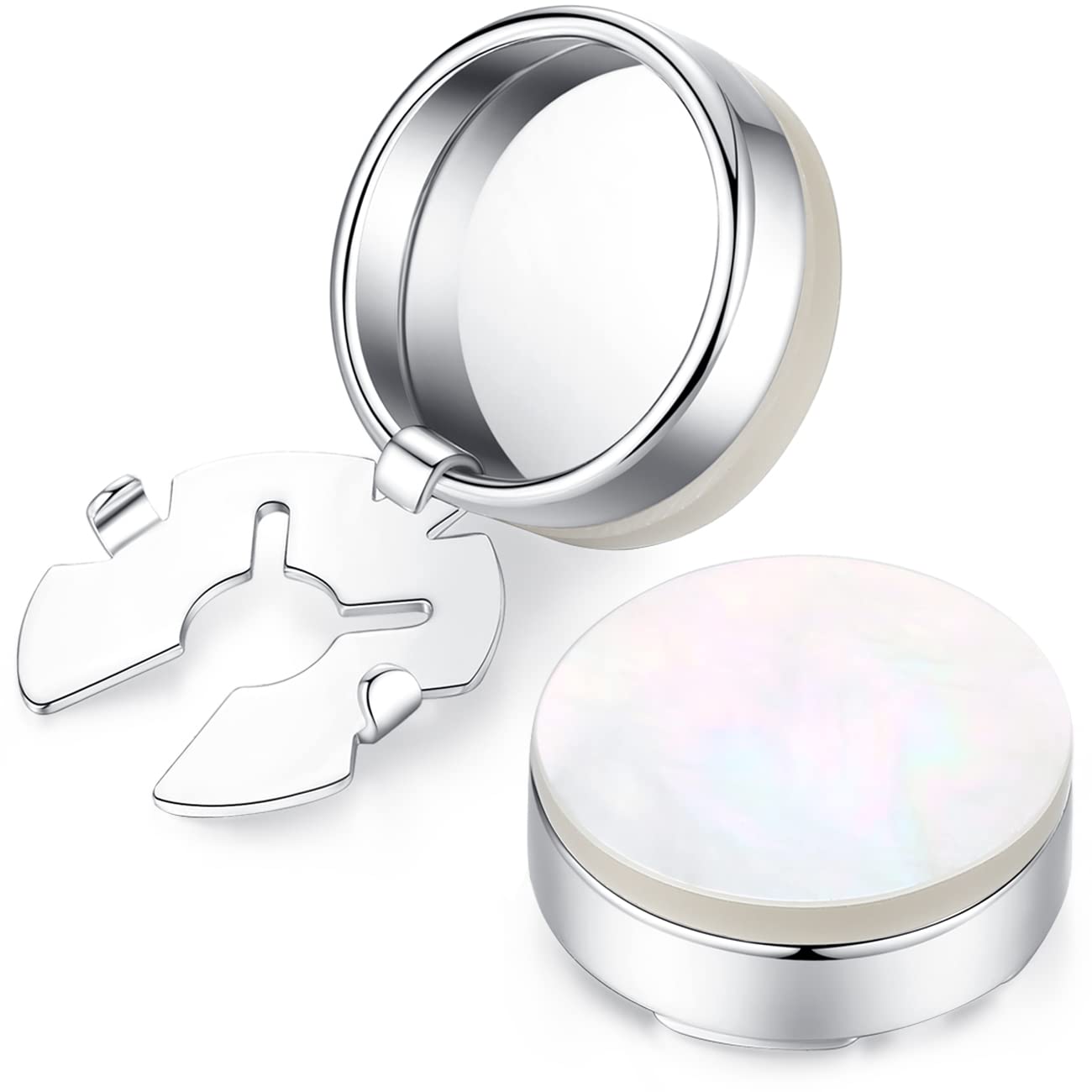 HONEY BEAR Cuff Button Covers Round White Sea Shell/Black Onyx Agate Stone Cufflinks for Mens Ordinary Shirt Wedding Business Gift White Shell