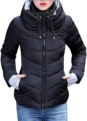 Lobinsun Women's Winter Parkas Short Jacket Slim Cotton Padded Coat size M (BLACK)