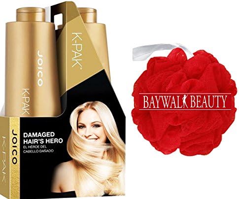 Joico Shampoo+Conditioner KPak Liter Combo 33.8oz With FREE Bonus Shower Pouf (Colors May Vary)