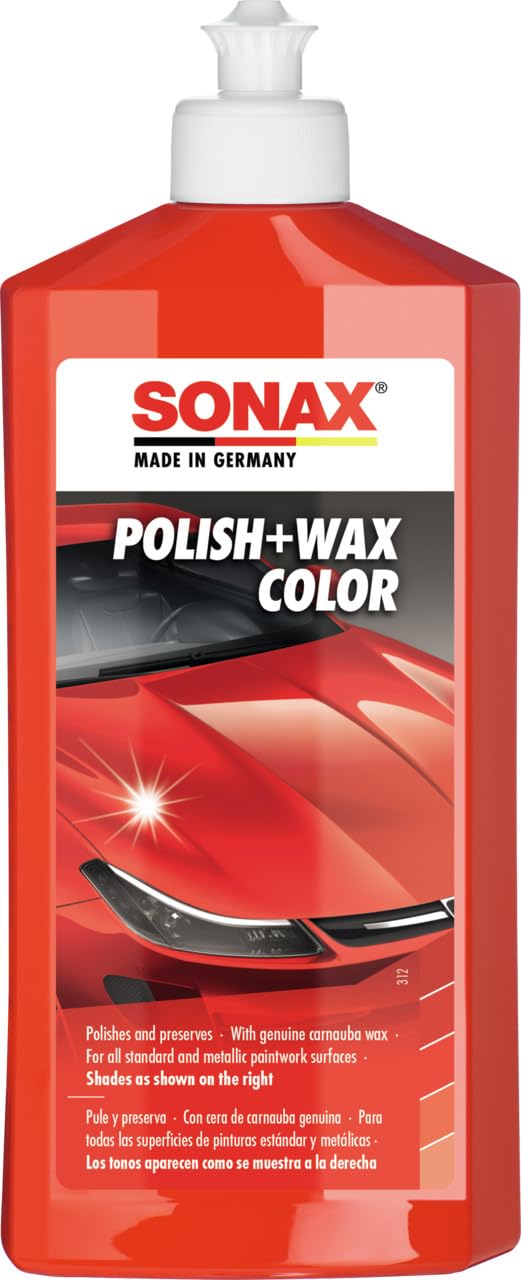SONAX POLISH+WAX COLOR RED (500 ml) - A mid-strength polish with colour pigments and a wax component. | Item No. 02964000-544
