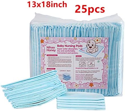 Baby Disposable Underpad, Incontinence Changing Pad with Soft Non-Woven Fabric, Breathable, Waterproof, Leak Proof Quick Absorb (Blue, 13x18in)25pack
