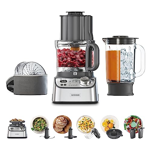 Kenwood MultiPro XL Weigh+ FDM72.990SS Compact Food Processor with Integrated Scale and Timer, 3 Litre Working Container, Variable Speed, XL Filling Tray, 1000 W, Silver
