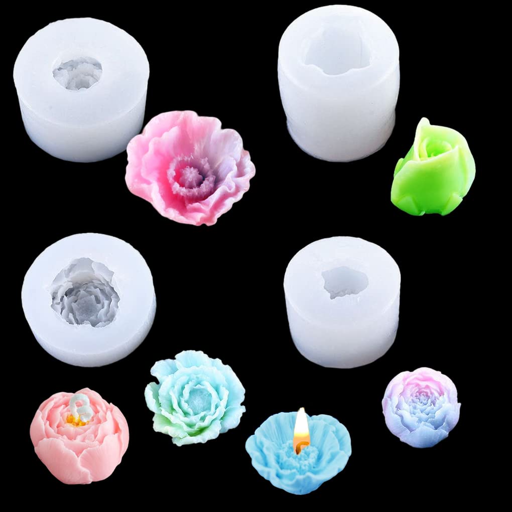 FineInno 4 Pcs Rose Resin Moulds 3D Flower Silicone Mould Jewelry Making Kit Epoxy Casting Mould for DIY Pendant Necklace Candle