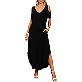 JollieLovin Womens Plus Size Casual Summer Maxi Long Dress Cold Shoulder V Neck Beach Sundresses