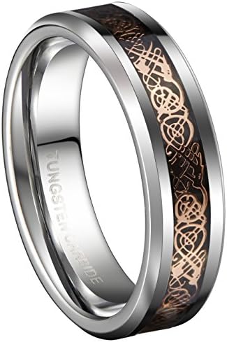 6mm Tungsten Carbide Wedding Band 18K Rose Gold Plated Celtic Dragon Engagement Matching Couple Ring