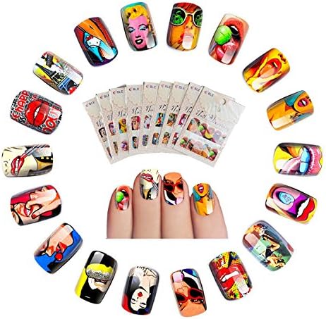 AlinkZ Premium Nail Art Decals Manicure Water Stickers DIY Tips Durable and Waterproof Stickers, Pack of 10 Unique Styles
