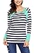 Asvivid Women's Autumn Color Block Long Sleeve Ladies T-Shirt Crewneck Striped Blouse Tops X-Large Green