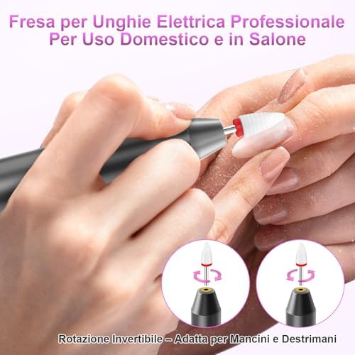 Fresa per Unghie Professionale – 12 in 1 Trapano Unghie Elettrico 35000 RPM con Display LCD, 5 Velocità Regolabili. Fresa per unghiein Gel e Acrilico, Manicure e Pedicure