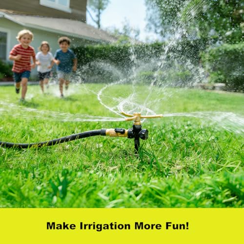FANHAO 2 x Metal Garden Lawn Sprinkler with Stake Base, 3 Arm Sprinkler System Automatic Watering System 360 Degree Rotatable for Garden, Watering Large Areas for Plants