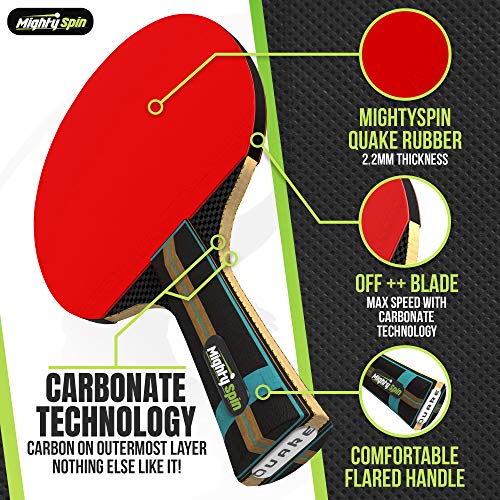 MightySpin Quake Pro Carbon Paddle Professional Level Table Tennis Racket 2.1 mm Rubber - Killer Spin Speed Ping Pong Paddles - Superb Carbonate Rackets Tech - Thumbnail 2