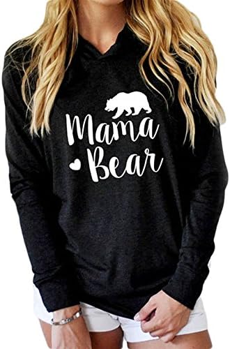 InStylish Womens Mama Bear Printing Long Sleeves Top Casual Hoodie Sweatshirt,Black,Medium