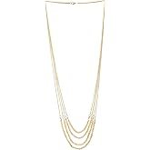 Multi-Layer 18K Gold-Plated Chain Necklace with Champagne Crystal Statement Necklace Layering Long Chains
