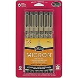 Sakura 50039 6-Piece Pigma Micron-08 Ink Pen Set, 0.50mm, Black