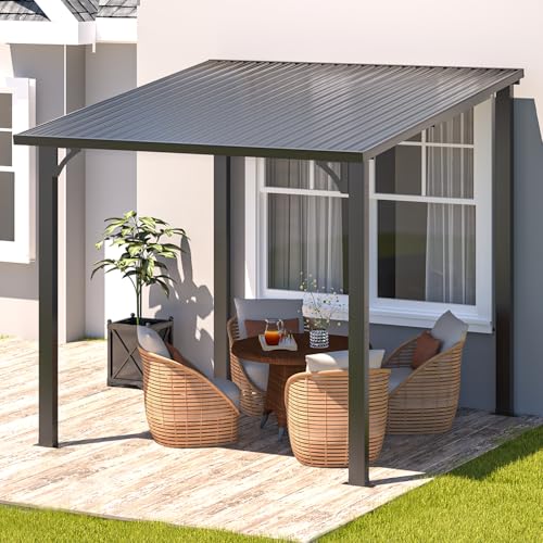AECOJOY 8x8 Hardtop Gazebo, Heavy Duty Galvanized Steel Wall-Mounted Pergola for Patio and Decks image 8