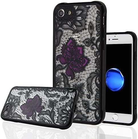 iPhone 7 Case,CROSSTREE 3D Lace Devil Skull Acrylic Back&amp;Reinforced Back Cover With Soft Frame Shock Absorption Bumper Ultra Slim Anti-Scratch for Apple iPhone 7 4.7 inch (Black Lace - A4)