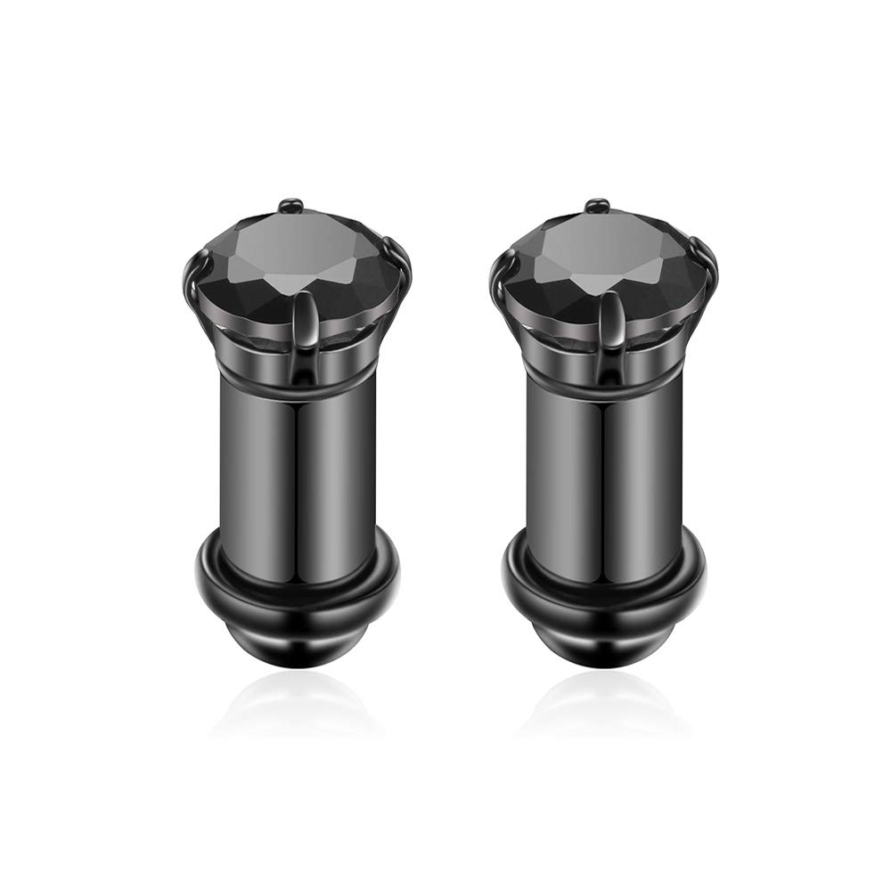 Photo 1 of Gnoliew 2Pcs Stainless Steel Ear Gauges Tunnels Plugs Body Piercing Fixed with Rubber Band(Black4mm)