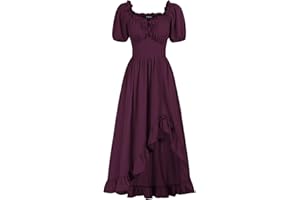 Scarlet Darkness Renaissance Dress Women Cottagecore Corset Dress Ruffle Maxi Dress with Pockets