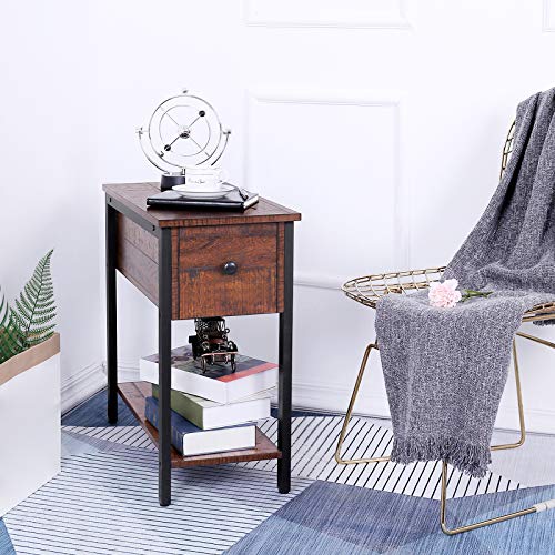 HOOBRO Set of 2 Narrow End Table, 2Tier Nightstand with Drawer and