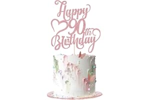 AROKIPPRY Rose gold Glitter Happy 90th Birthday Cake Topper - 90 Anniversary/Birthday - Hello 90, Cheers to 90 Years,90 & Fabulous Cake Topper Party Decoration