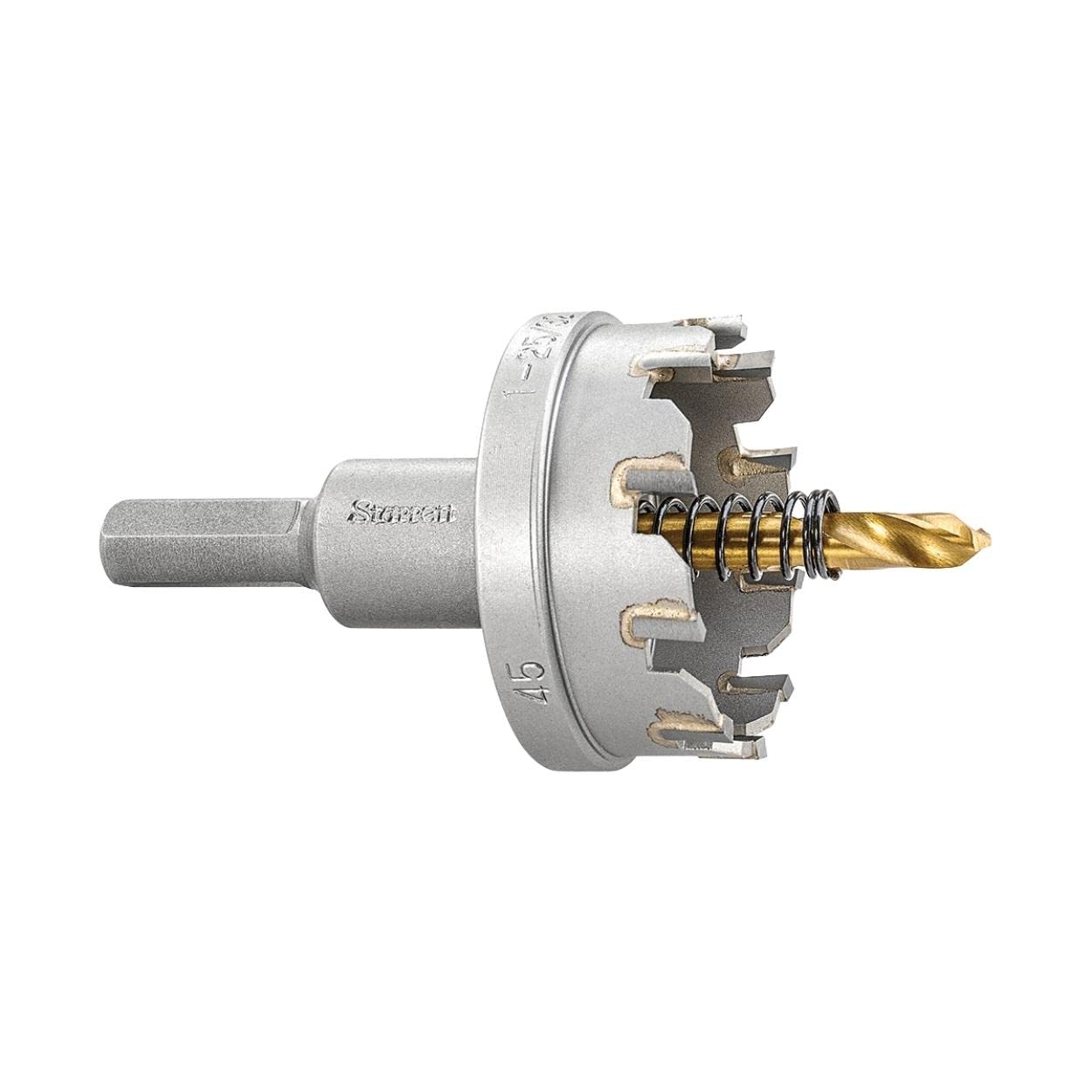 Starrett Tungsten Carbide Tipped Hole Saw - SM45 Sheet Metal Cutter With Arbor & Pilot Drill Bit - For Drilling Stainless Steel Aluminum Alloy - 45 mm
