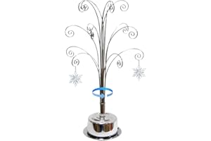 HOHIYA Ornament Tree Display Stand Rotating Holder Hanger 16.75 Inch Wire Hook Hanging Metal for Christmas Crystal Glass Decorations Gift Silver