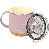 asobu Infinite Stainless Steel Insulated Coffee Mug with Inner Ceramic Coating and Cork Coaster 16 Ounce (Powdered Pink)