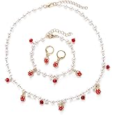 Cute Red Strawberry Necklaces for Women,Vintage Pearl Strawberry Pendant Necklace 3D Simulated Fruit Strawberry Acrylic Necklaces Christmas Halloween Jewelry for Women