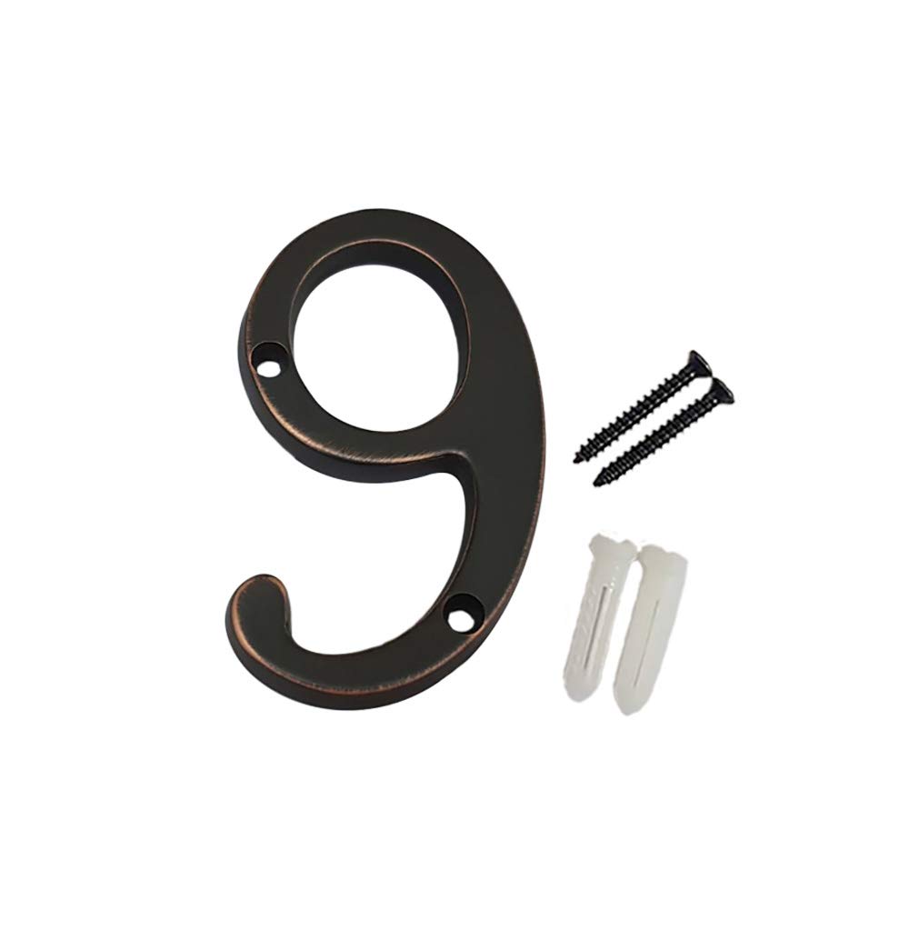 QCAA Traditional Heavy Solid Brass House Number 9, 6", Venetian Bronze, 1 Pack, Made in Taiwan