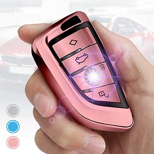 Smof for BMW Key Fob Cover,Full Protection Soft TPU Anti-dust Key Fob Case Compatible with BMW X1 X3 X5 X6 and 5 Series 2018 7 Series 2017 up 2 Series and 6 Series (GT) Keyless Entry (Rose)