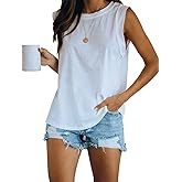 Women's Summer Sleeveless Tank Top Loose Fit Casual Crew Neck T Shirts Basic Tee Tops