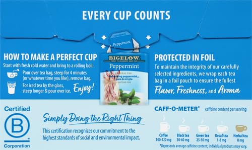 BIGELOW PEPPERMINT CAFFEINE FREE HERBAL TEA, 20 CT