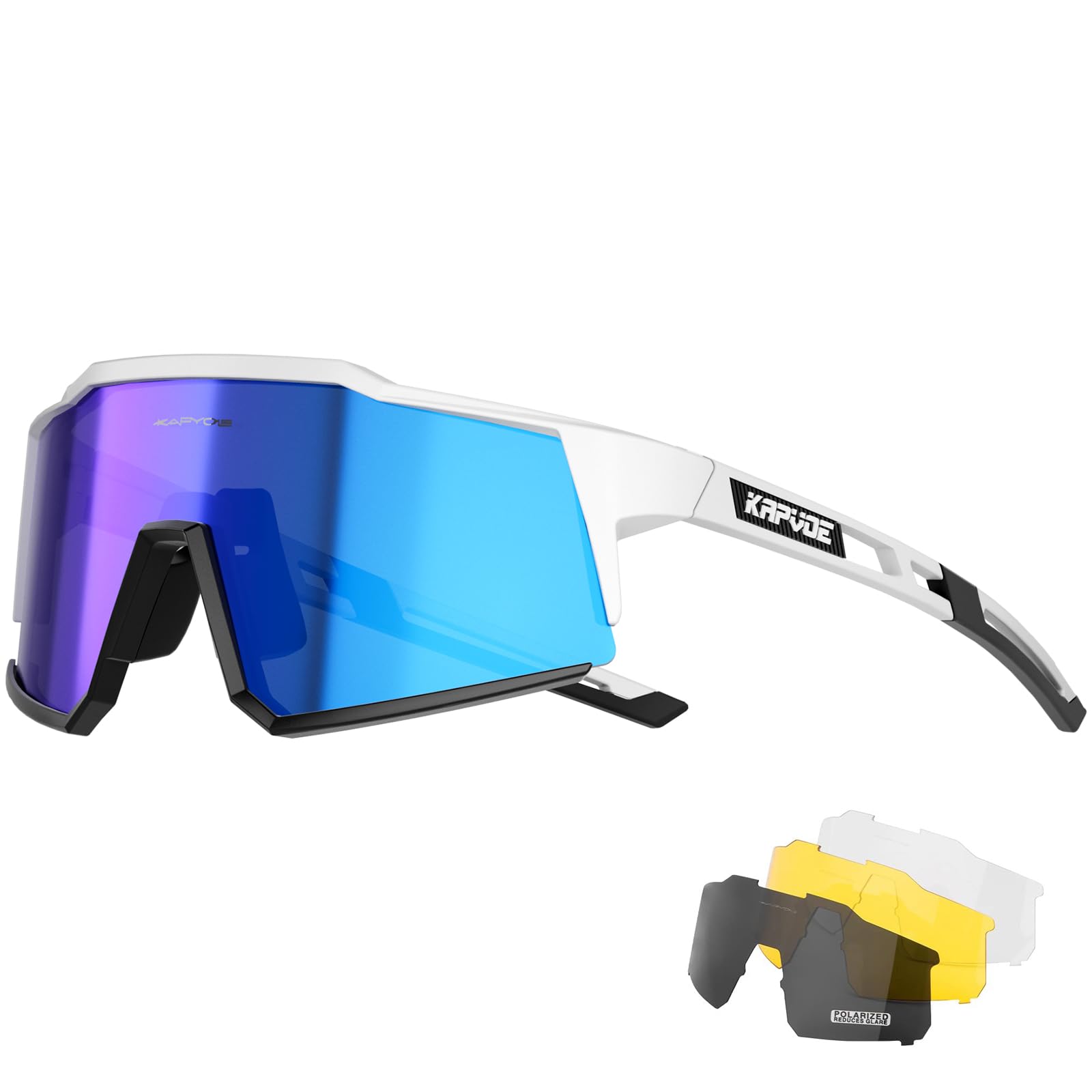 KAPVOE Polarized Cycling Glasses With 4 Interchangeable Lenses Tr90 Frame For Men Women Sports Sunglasses Mountain Bike Glasses MTB Bicycle Goggles Running Blue White 09 — image 1