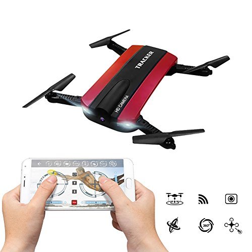 Foldable RC Quadcopter With FPV HD Camera WiFi Live Video, JXD 523W App Phone Control Drone 2.4G 6-Axis Altitude Hold 3D Flips Helicopter (Red)